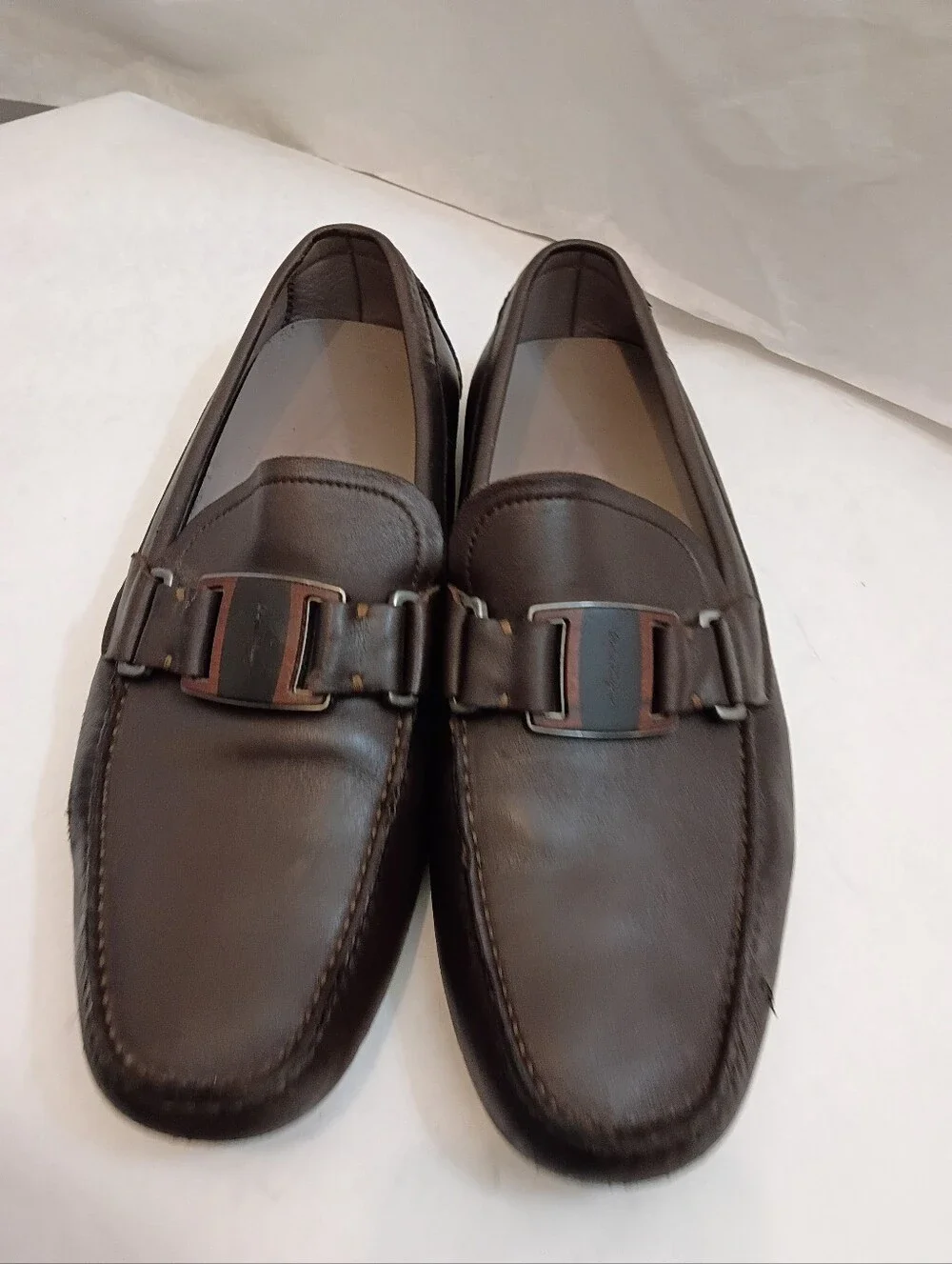 FERRAGAMO MENS Driving Loafers Big Buckle Size 8.5